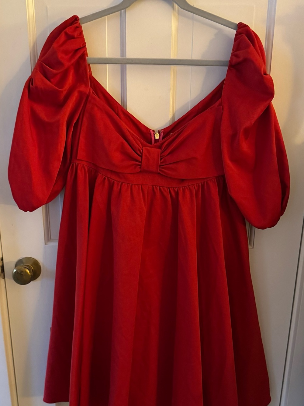 kate spade women’s Size 6 Red Puff-Sleeve Party Dress with Bow Detail